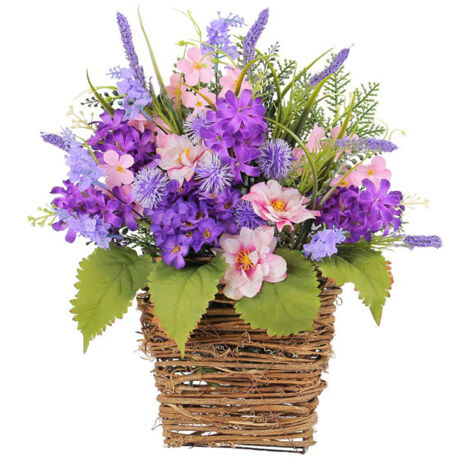 Cesta de flores artificiales de lavanda morada para decoración de puertas, regalo para el Día de la Madre – Cesta de flores artificiales de lavanda morada para decoración de paredes y puertas