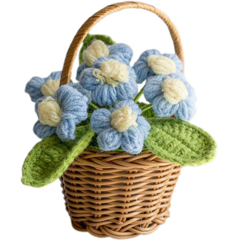 Cesta de flores en miniatura [Azul] Maceta de ganchillo hecha a mano, flor de hojaldre, decoración de oficina, flor preservada tejida