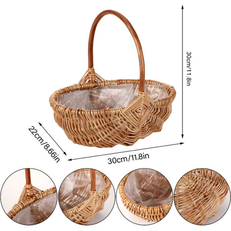 Cesta de flores naturales con asa – madera – grande (30 x 22 x 30 cm) – decoración floral festiva e idea de regalo – versátil, hecha a mano