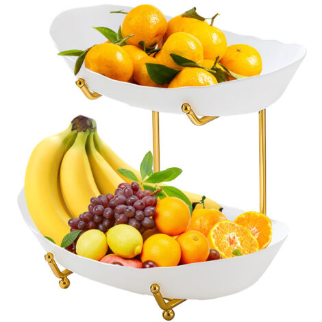 Cesta de frutas acrílica de 2 niveles con soporte de metal – Para frutas, aperitivos y pasteles