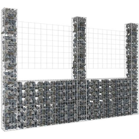 Cesta de gaviones forma de U 3 postes de hierro 260x20x200 cm