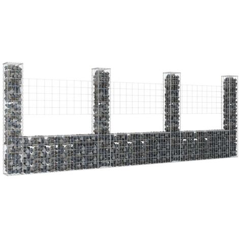 Cesta de gaviones forma de U 4 postes de hierro 380x20x150 cm