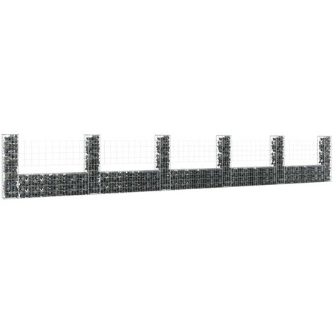 Cesta de gaviones forma de U 6 postes de hierro 620x20x100 cm vidaXL