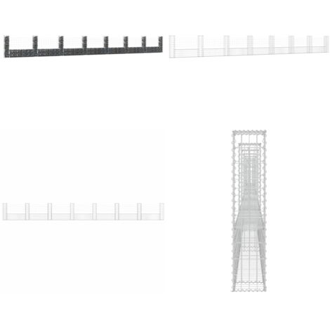 Cesta de gaviones forma de U 8 postes de hierro 860x20x100 cm - Muro de gaviones - Gavión de hierro