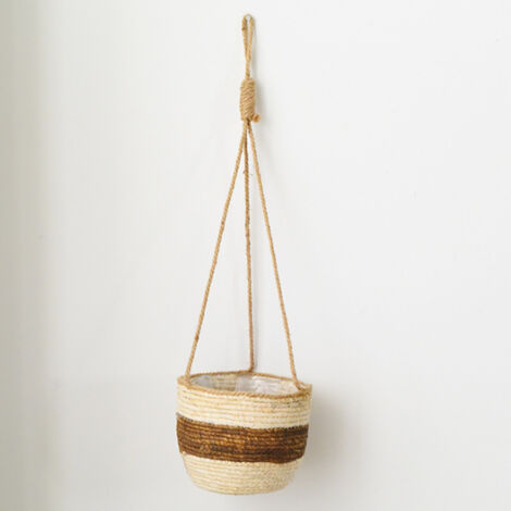 Cesta de junco para colgar en la pared – Cesta colgante ecológica y natural de 23 x 17 cm – Cuerdas de 65 cm – Para jardineras lineales