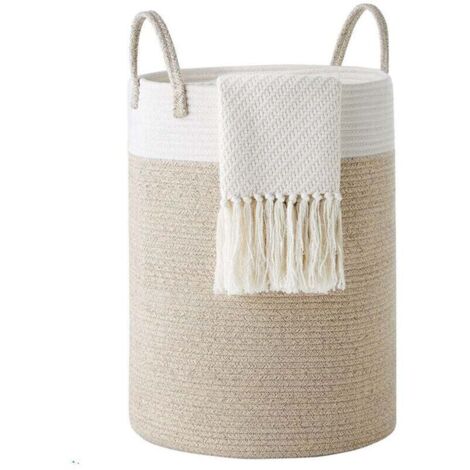 Cesta de lavandería de cuerda de algodón, 58 l, plegable, tejida, para mantas, para organizar la lavandería y el dormitorio, color marrón.