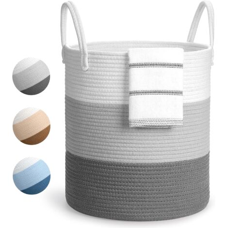 Cesta de lavandería grande, plegable, con asa, de cuerda de algodón, gris