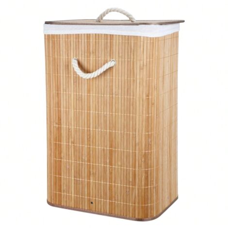 Cesta de lavandería plegable de bambú natural de gran capacidad de 70 l, color madera original, 40 × 30 × 60 cm