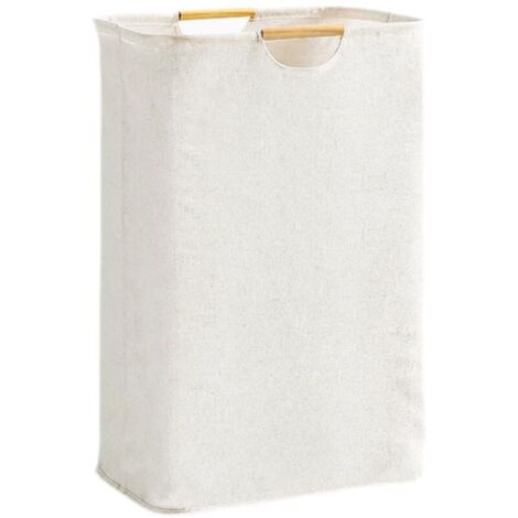 Cesta de lavandería YMYNY beige de 40 x 56 x 27 cm, cesta de lavandería plegable de gran capacidad de tela Oxford con asa de madera, cesta de lavandería para dormitorio, sala de estar, habitación infa