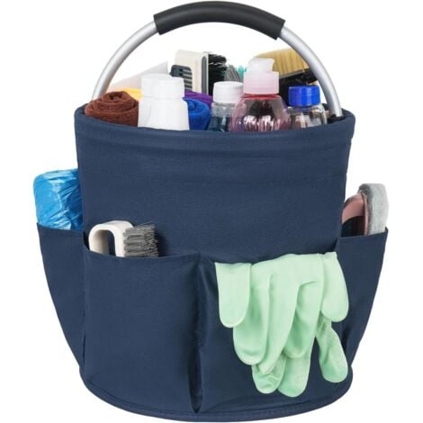Cesta de limpieza con asa, organizador de limpieza multibolsillos, bolsa de limpieza grande, fácil de limpiar y transportar, organizador de suministros de limpieza, organizador de limpieza