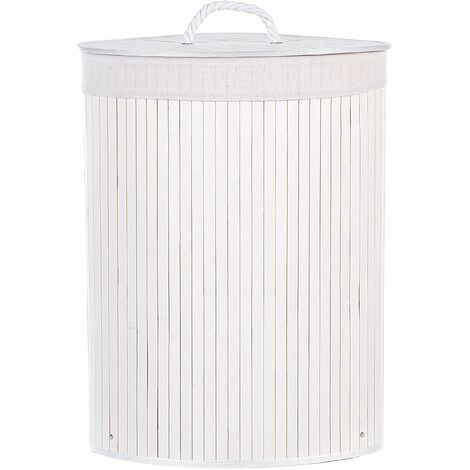 Cesta de madera de bambú blanca 60 cm tapa extraíble accesorio Matara