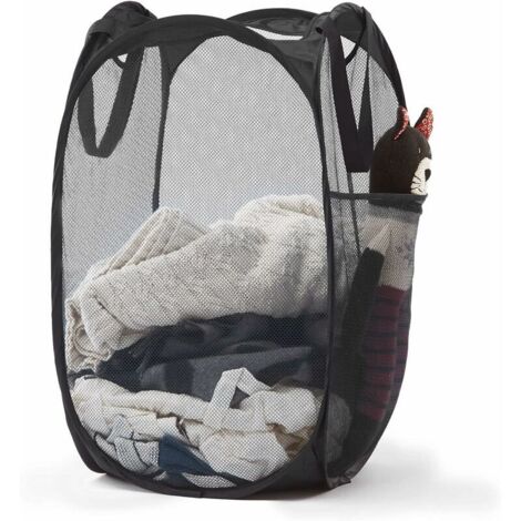 Cesta de malla para la ropa sucia con asas resistentes - Cestas plegables y portátiles para dormitorio, baño y viajes (negra), de DEBUNS