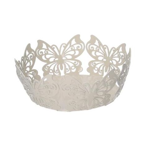 Cesta de metal con forma de mariposa en crema, redonda de ø20cm x 7cm