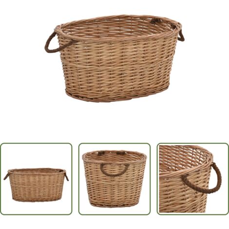 Cesta de mimbre -  Cesta para leña con asas de transporte sauce natural 56x40x28cm