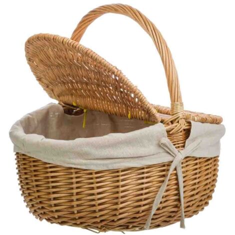 Cesta de mimbre marrón forrada 41x32x19/15/37