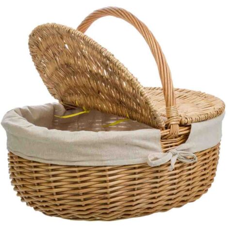Cesta de mimbre marrón forrada 48x37x17/40
