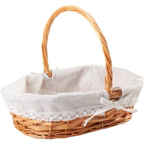 Cesta de mimbre natural marrón forrada 38x25x28