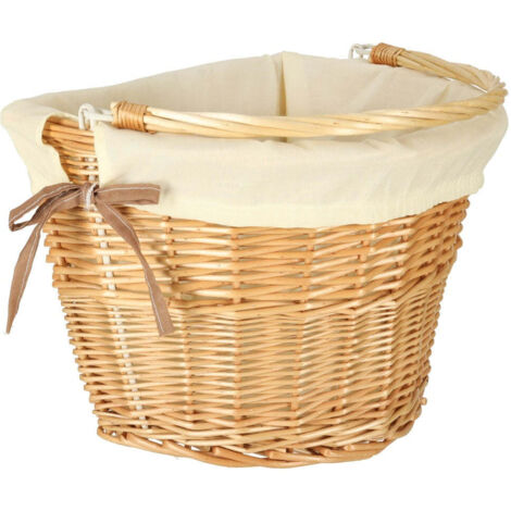 Cesta de mimbre para cesta delantera de bicicleta con inserto trenzado blanco