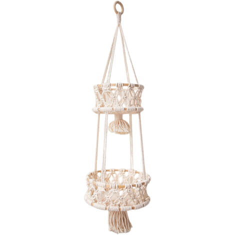 Cesta de pared [Cesta de pared] [Algodón] [90 x 60 cm] Modelo 0908-Segundo piso Cesta de pared tejida a mano con cuerda de algodón para cocina, jardín, frutas y verduras