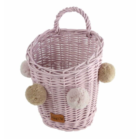 Cesta de pared rosa con pompones