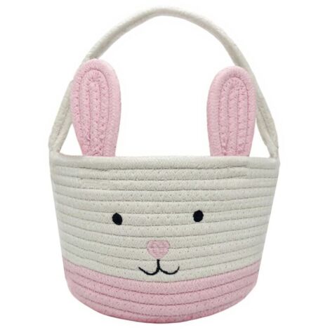 Cesta de Pascua, cesta de conejito de Pascua con asa, bolsa de regalo con forma de cubo de huevos, cesta para la búsqueda de huevos de bebé (rosa)