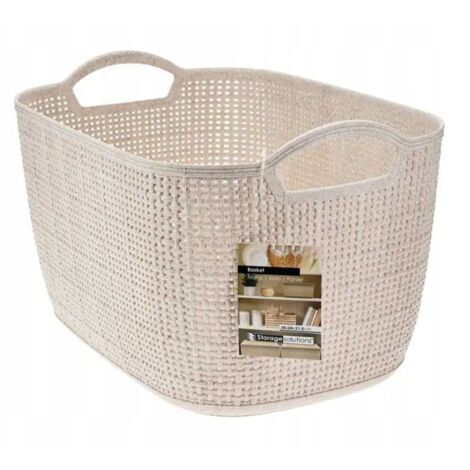Cesta de plástico 35x29x13 cm beige, tejida y práctica con asas