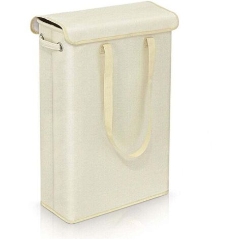 Cesta de ropa fina con tapa (beige) – 45 l – Cesta de ropa fina grande, transpirable y plegable – Cesta de almacenamiento grande para ropa y dormitorio