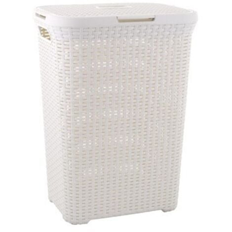 Cesto Orden Ropa 60Lt Ratan Blanco Rectangular Con Tapa Vintage Mysty