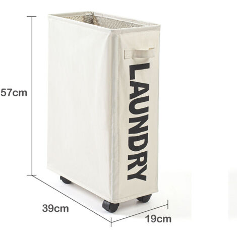 Cesta de ropa plegable de 42 litros, color beige, con 4 ruedas, contenedor rectangular para ropa sucia, ideal para guardar ropa en casa.