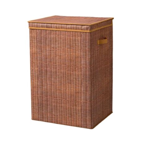 Cesta de ropa plegable de bambú con tapa, gran capacidad y asas resistentes, color tostado, 40 x 30 x 60 cm