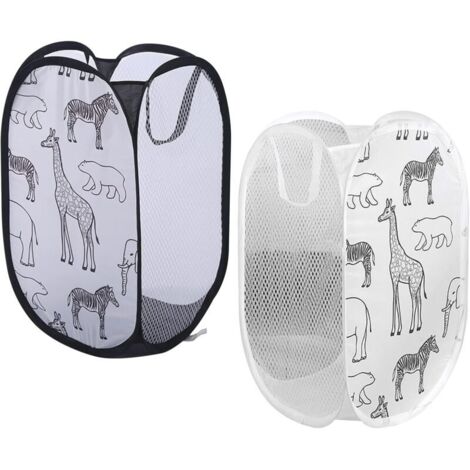 Cesta de ropa plegable (juego de 2), bolsa para la ropa sucia, cesta de ropa plegable con asa, para organizar la habitación de los niños, juguetes y ropa, 30 x 30 x 48 cm (blanco y negro).