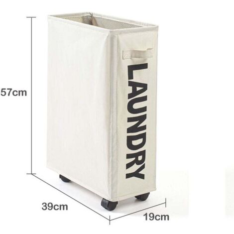 Cesta de ropa sucia de 42 litros, plegable, beige, con 4 ruedas, recolector de ropa, cesto de ropa rectangular para guardar la ropa en casa