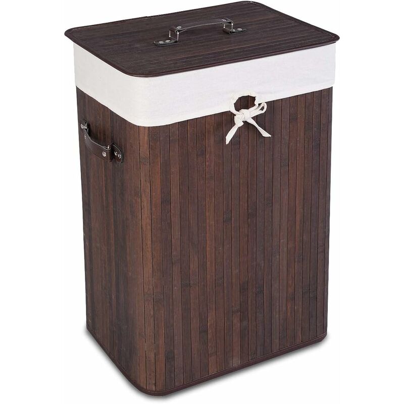 

Cesta de Ropa Sucia de Bambú con Cubierta Bolsa Saco de Almacenamiento 2 Asas Plegable Marrón