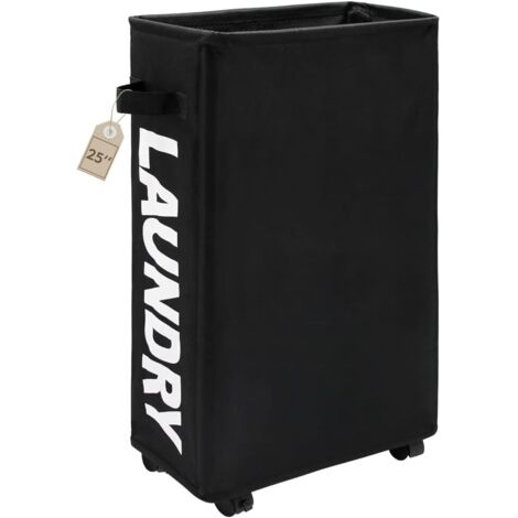 Cesta de ropa sucia estrecha de 58 cm con ruedas, organizador y clasificador de ropa plegable, cesta de almacenamiento grande (negro)