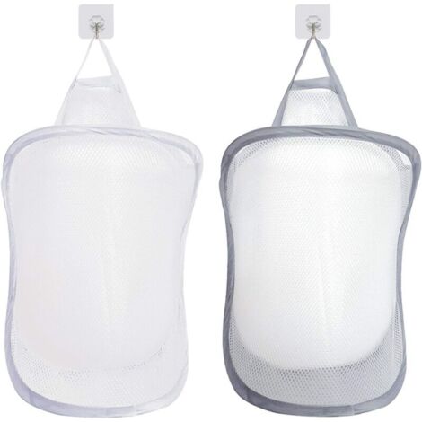 Cesta de ropa sucia gris y blanca, organizador de ropa sucia plegable, neceser plegable, organizador de juguetes colgante con 2 asas (ganchos no incluidos)