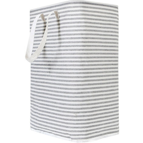 Cesta de ropa sucia plegable gris de 72 litros, 40 x 30 x 60 cm, tela impermeable, cesta plegable para ropa sucia en tela de rayas
