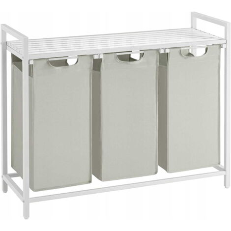 Cesta de ropa Valora blanca con 3 compartimentos en la parte superior de MDF