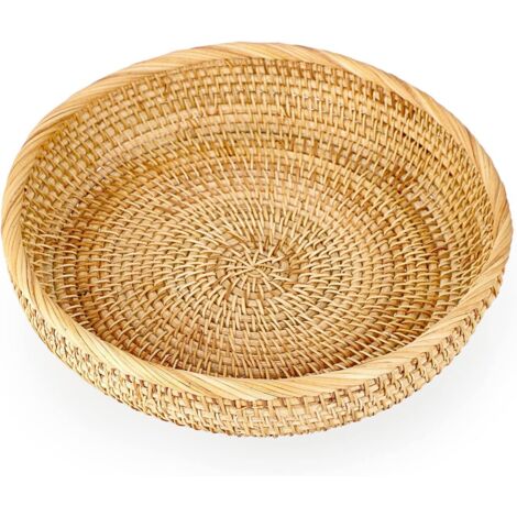 Cesta de servir, cesta de frutas, cesta de ratán, estante de almacenamiento decorativo para mesa, escritorio, sala de estar (20,5 cm)