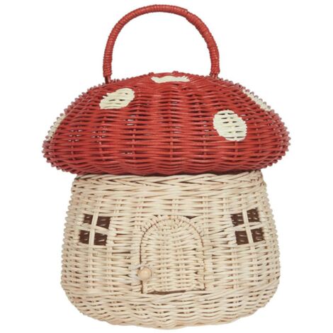Cesta de setas de 28 cm, cesta de setas con forma de casa y tapa, cesta de ratán decorativa portátil con asa, accesorios de fotografía, regalos para niños.