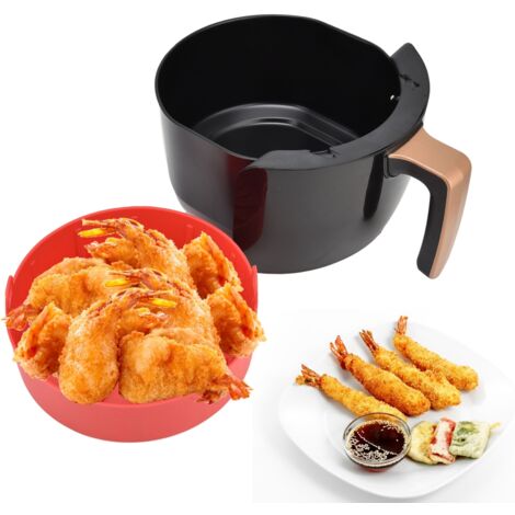 Cesta de silicona para freír de 19x19x7,5 cm, roja, para patatas fritas sin grasa, olla a presión y microondas.
