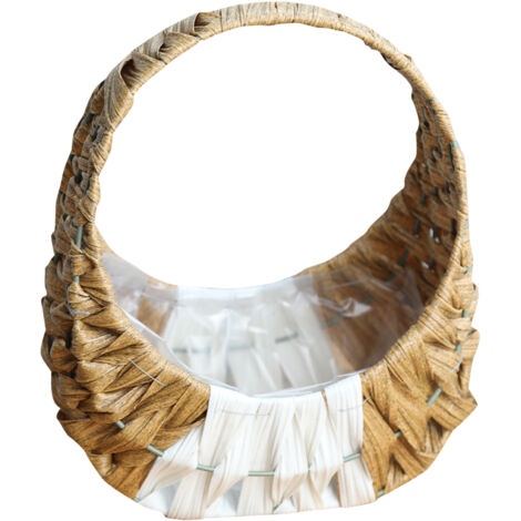 Cesta decorativa pequeña de plástico de 23x28 cm, color negro/beige, para flores, regalos y almacenamiento.