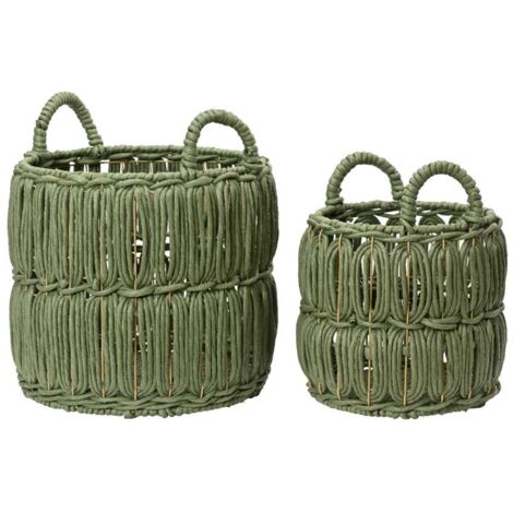 Cesta Decorativa Tonda Verde con Manici - Piccola - 28x34 cm