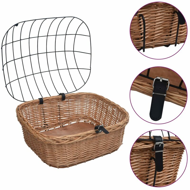 

vidaXL Cesta delantera de bicicleta con tapa sauce natural 50x45x35 cm - Marrón