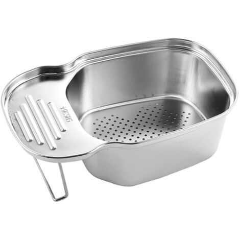 Cesta escurridora multifuncional para fregadero de cocina, colador de esquina, recolector de residuos, colador de fregadero de acero inoxidable, cesta escurridora para frutas y verduras (plateada)