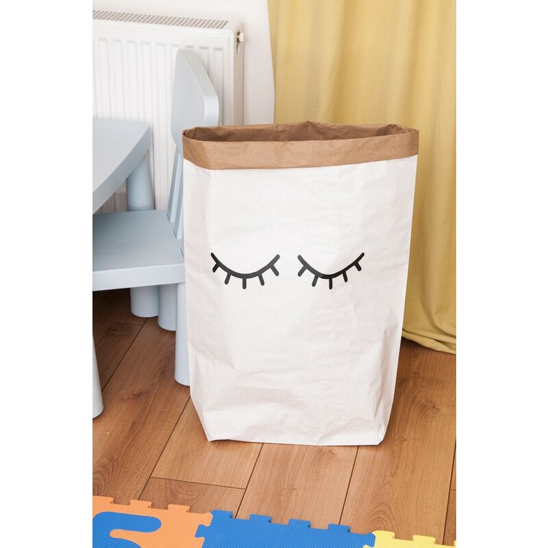

Cesta Eyelash - Soporte para juguetes - para ninos - para dormitorio, sala de estar - Blanco, Negro en Papel Kraft, Vinilo, 50 x 15 x 60 cm