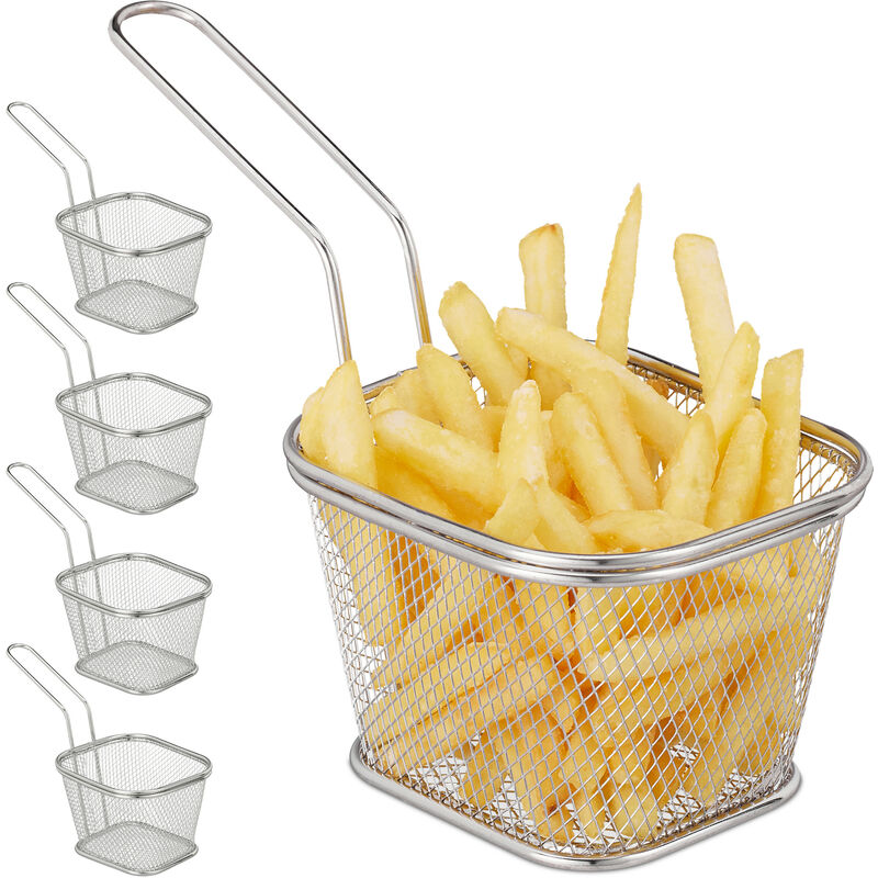 

Cesta Freidora Mini, Set de 5, Acero Inoxidable, Cestillo para freír, Patatas Fritas, Empanadillas, Plateado