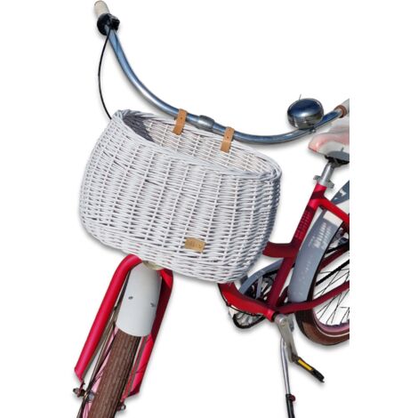 Cesta grande para bicicleta de mimbre blanca con correas Dumpy