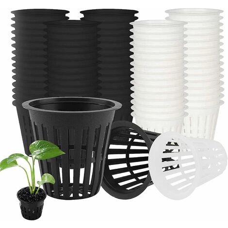 Cesta hidropónica de 60 piezas, cesta hidropónica reutilizable para hidroponía aeropónica, plantación de flores, jardinería (blanco y negro)