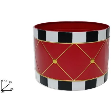 CESTA IN LATTA DECORO TAMBURO ROSSO H17.5 DIAMETRO 25 CM DI DUEESSE CHRISTMAS