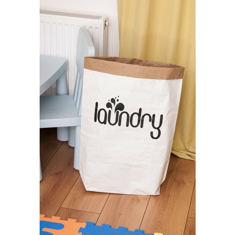 

Cesta Laundry - Soporte para juguetes - para ninos - para dormitorio, sala de estar - Blanco, Negro en Papel Kraft, Vinilo, 50 x 15 x 60 cm